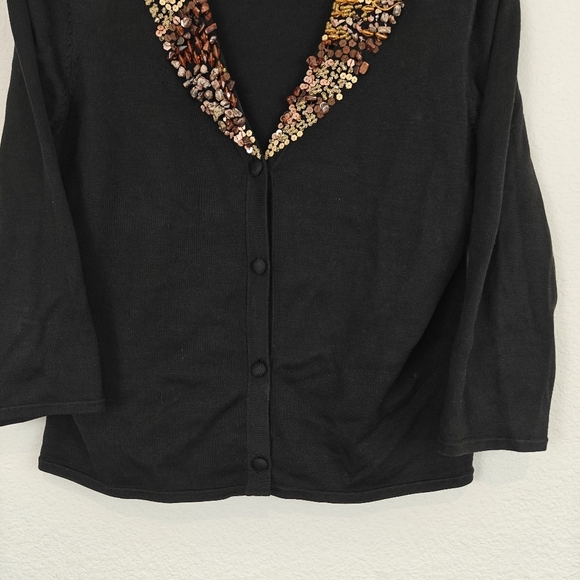 Michael Simon Black Sweater Cartigan Brown beaded V-neck 3/4 Sleeve Silk Blend S - Picture 2 of 12
